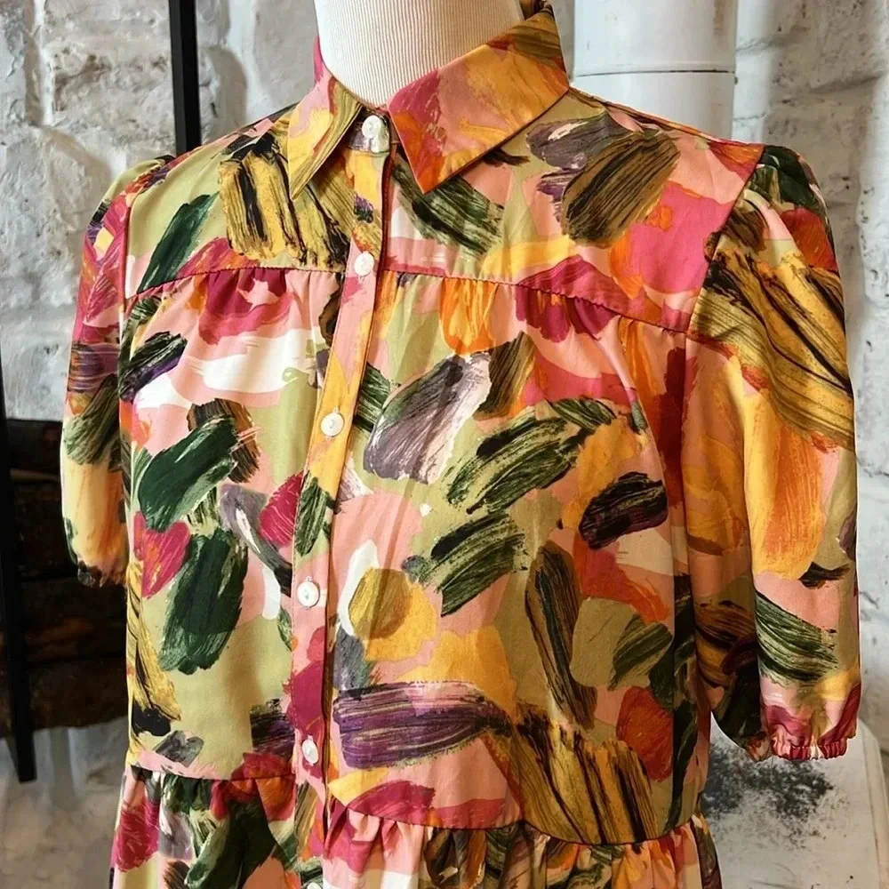 Pink Ripple | Floral Layered Mini Shirt Dress